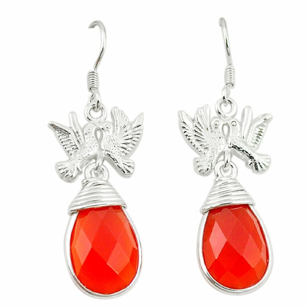 925 silver natural orange cornelian (carnelian) love birds earrings d2432