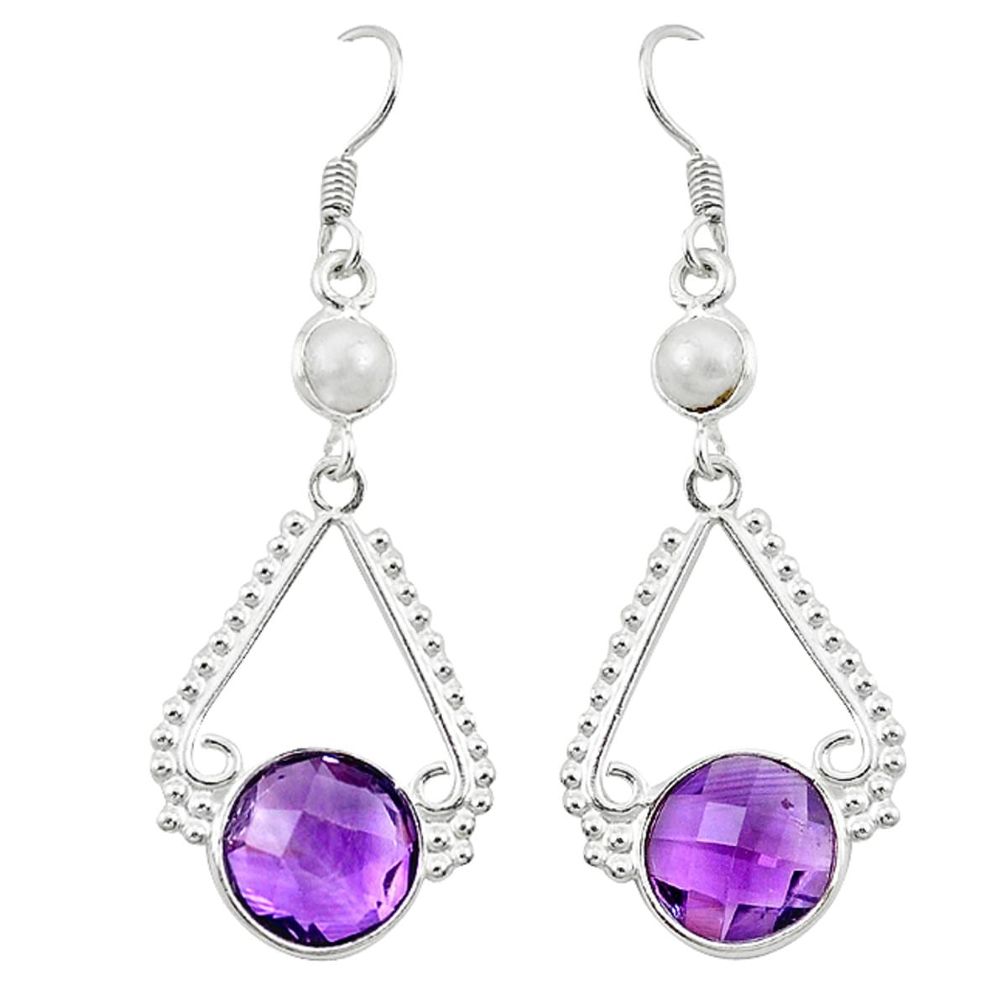 Natural purple amethyst pearl 925 sterling silver dangle earrings jewelry d2459