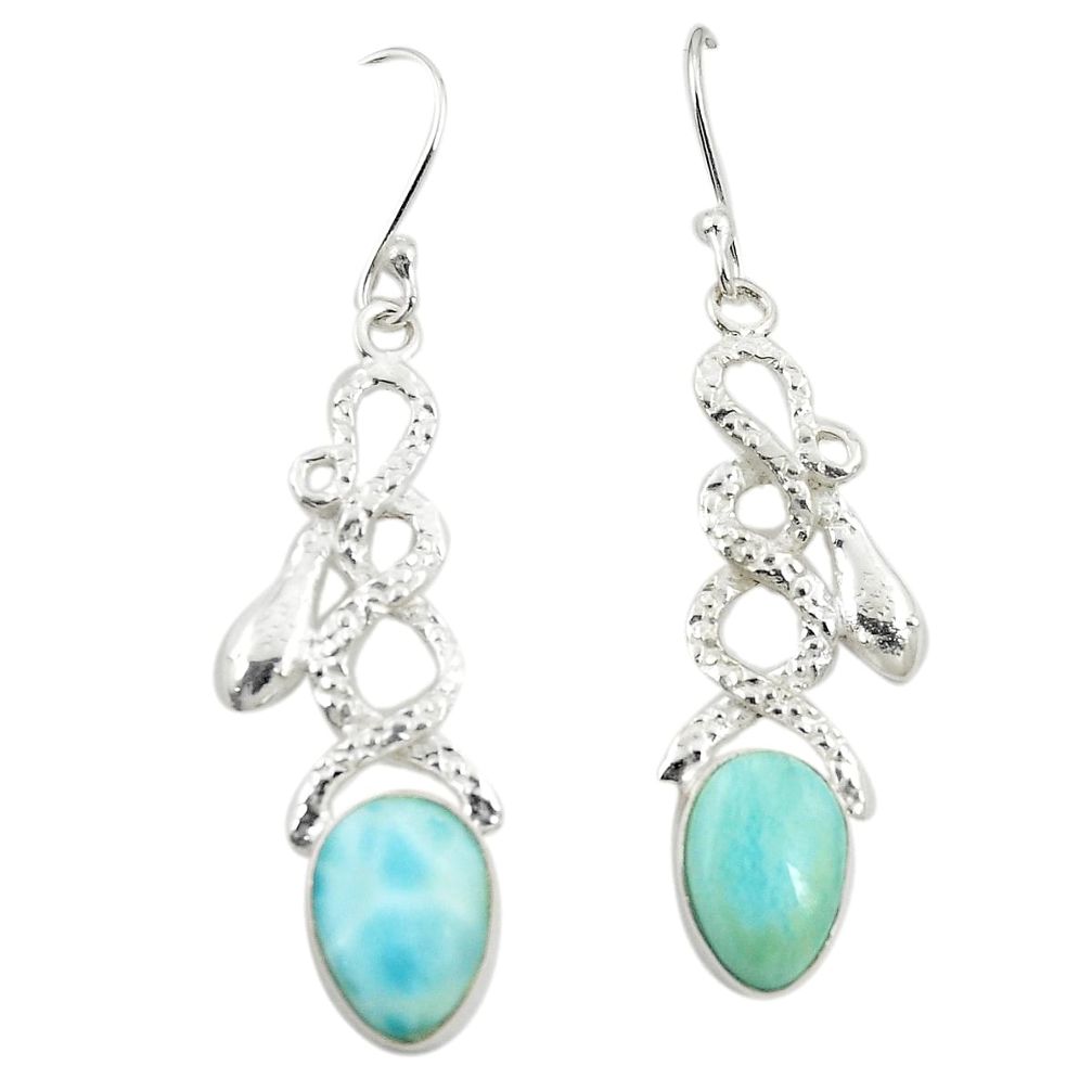 Natural blue larimar 925 sterling silver snake earrings jewelry d25103