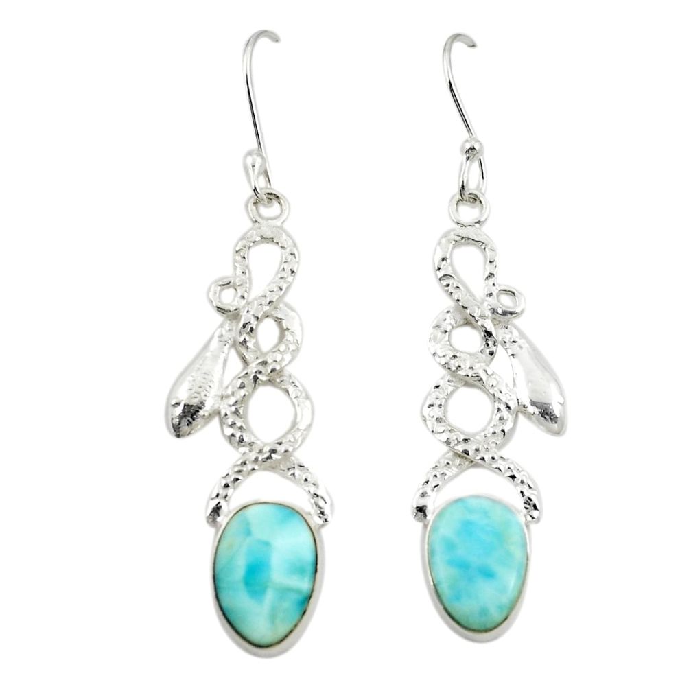 Natural blue larimar 925 sterling silver snake earrings jewelry d25104