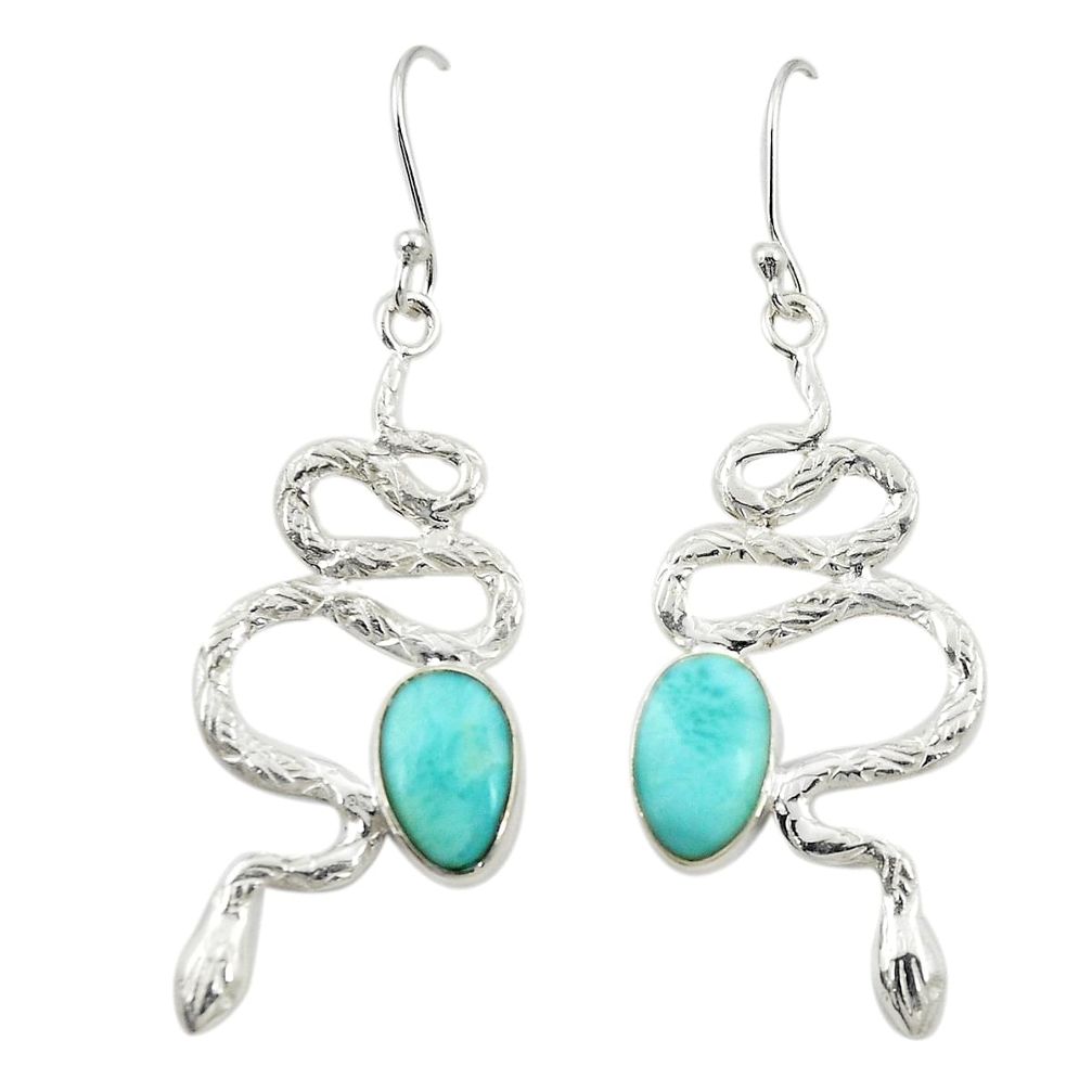Natural blue larimar 925 sterling silver snake earrings jewelry d25106