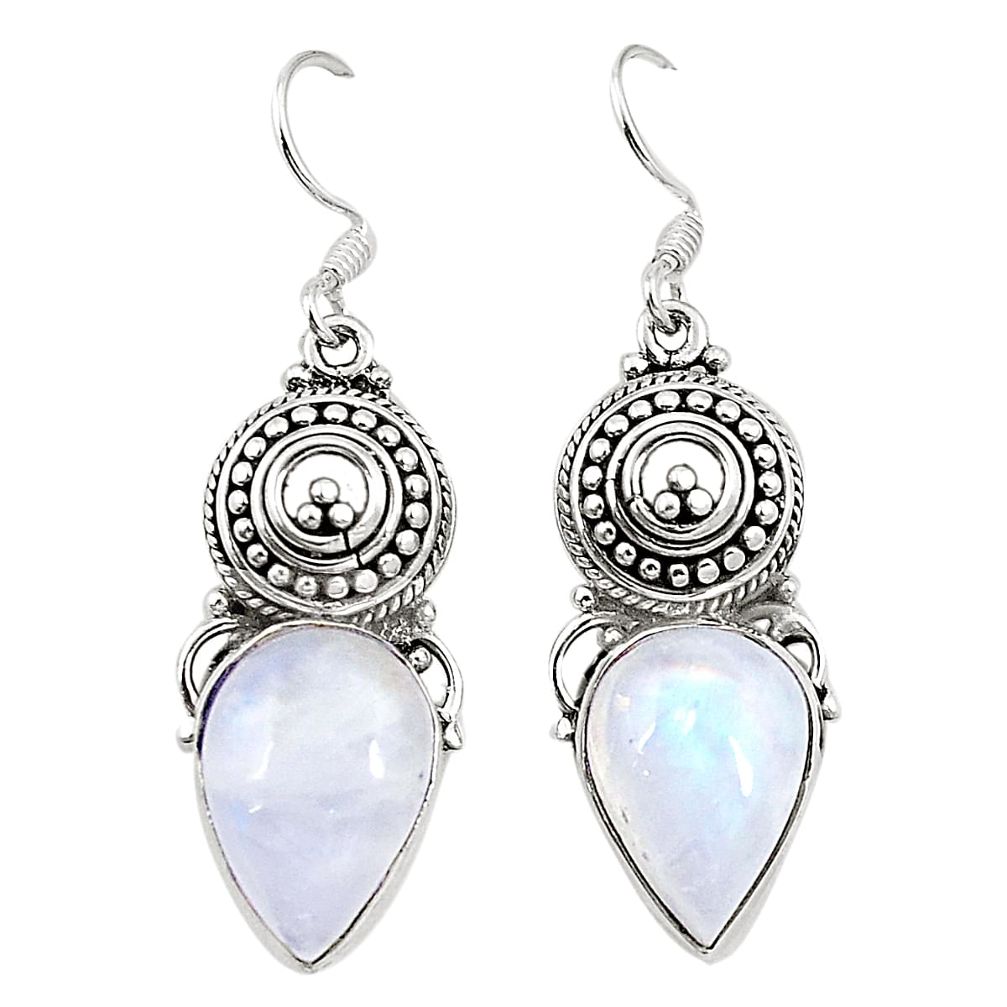 Natural rainbow moonstone 925 sterling silver dangle earrings d25123