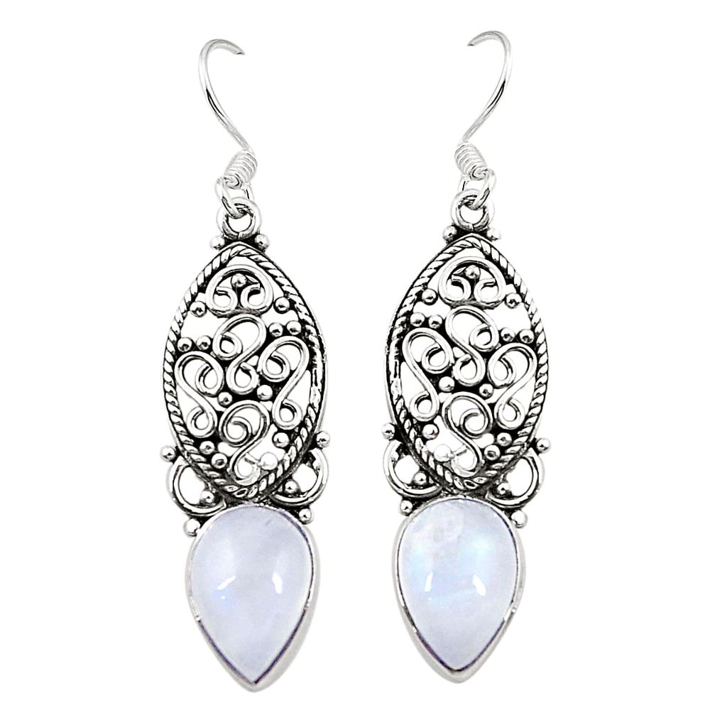 Natural rainbow moonstone 925 sterling silver dangle earrings d25127