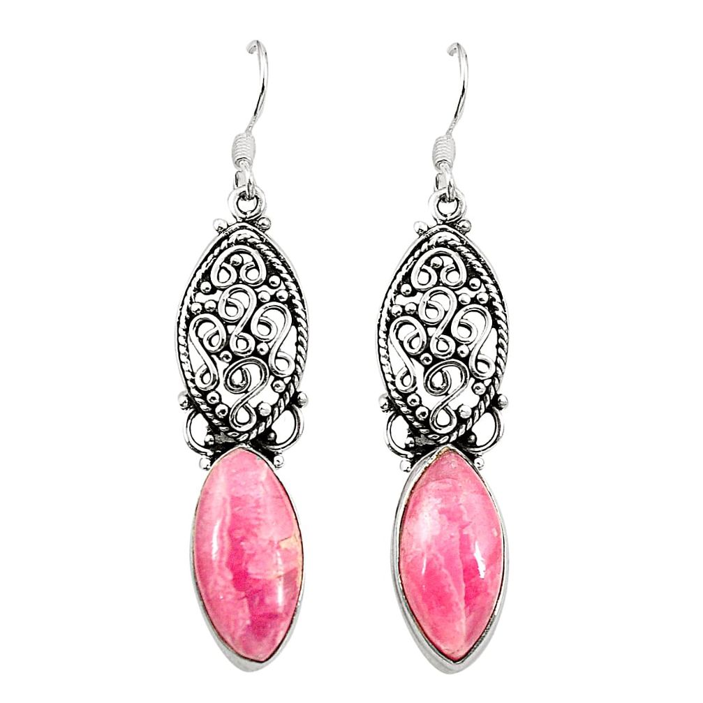 Natural pink rhodochrosite inca rose (argentina) 925 silver earrings d25133
