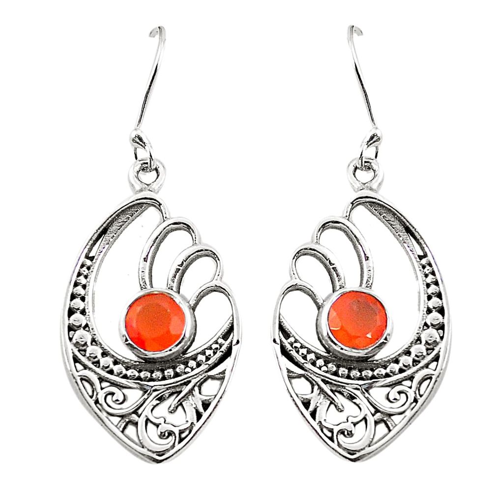 Natural orange cornelian (carnelian) 925 silver dangle earrings d25178