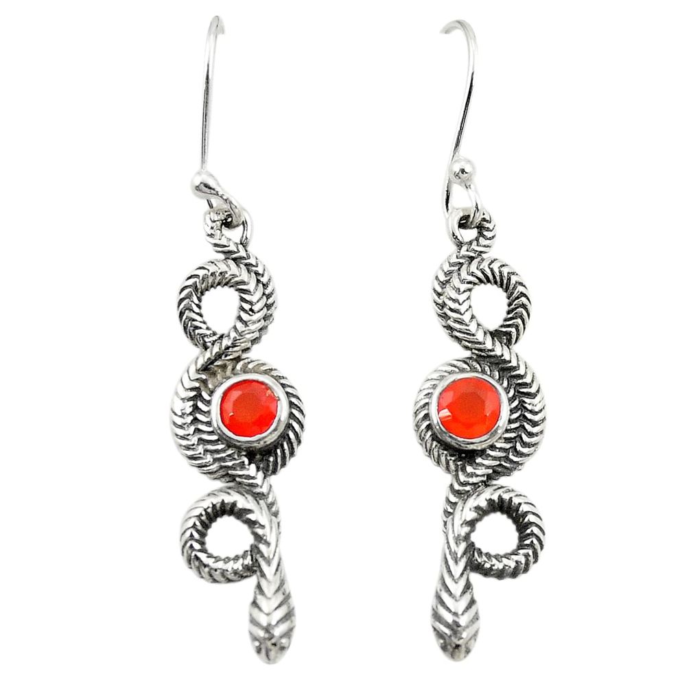 Natural orange cornelian (carnelian) 925 silver snake earrings d25181