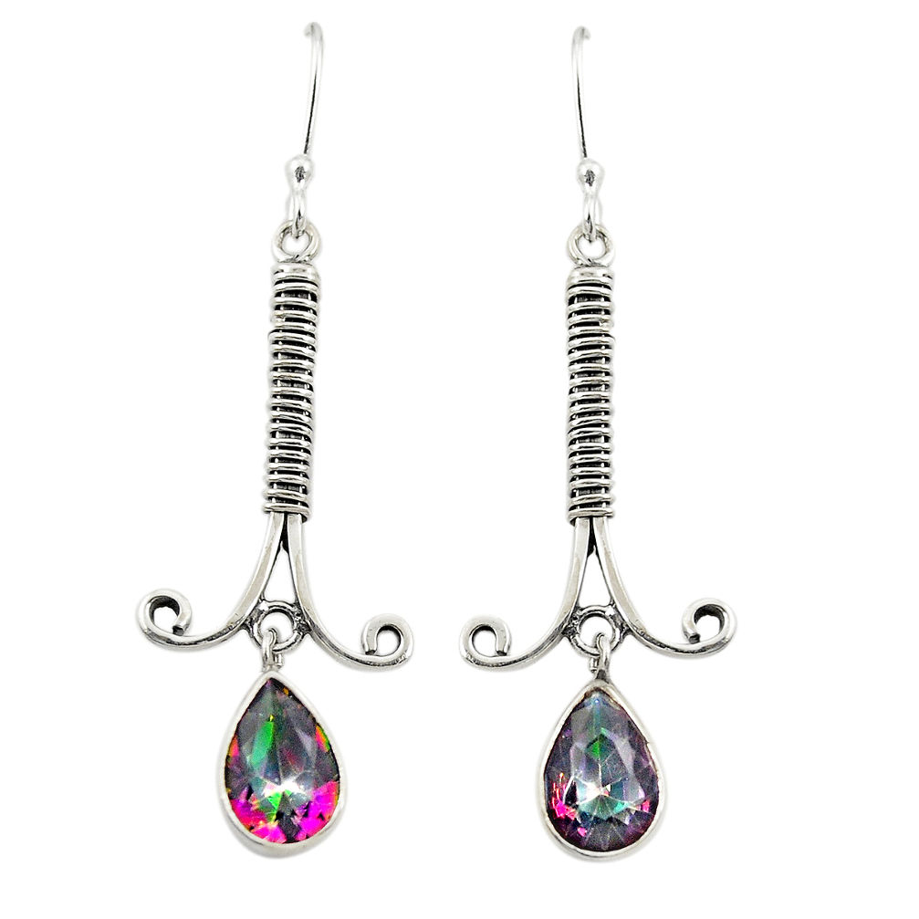 Multi color rainbow topaz 925 sterling silver dangle earrings d25185
