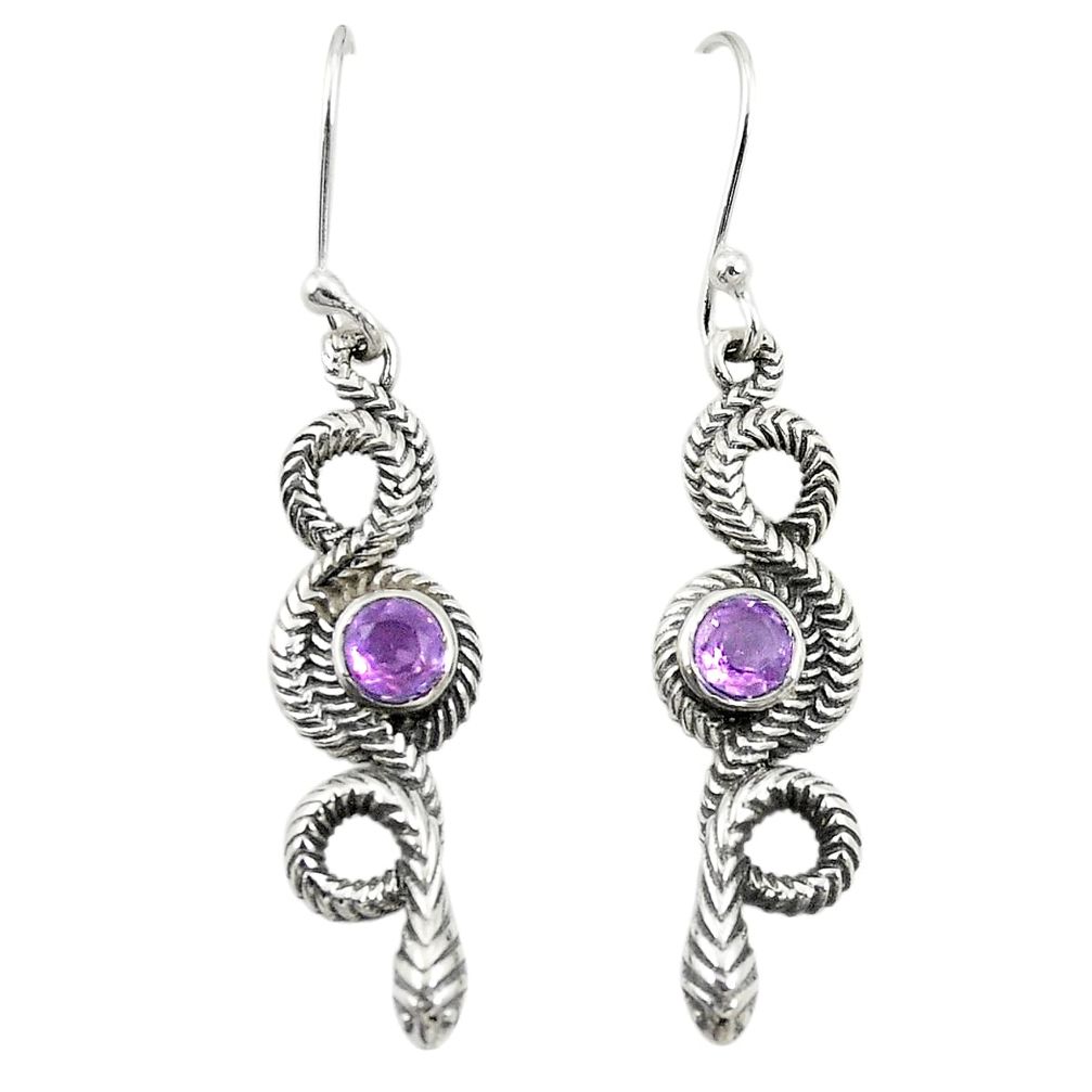 Natural purple amethyst 925 sterling silver snake earrings jewelry d25187