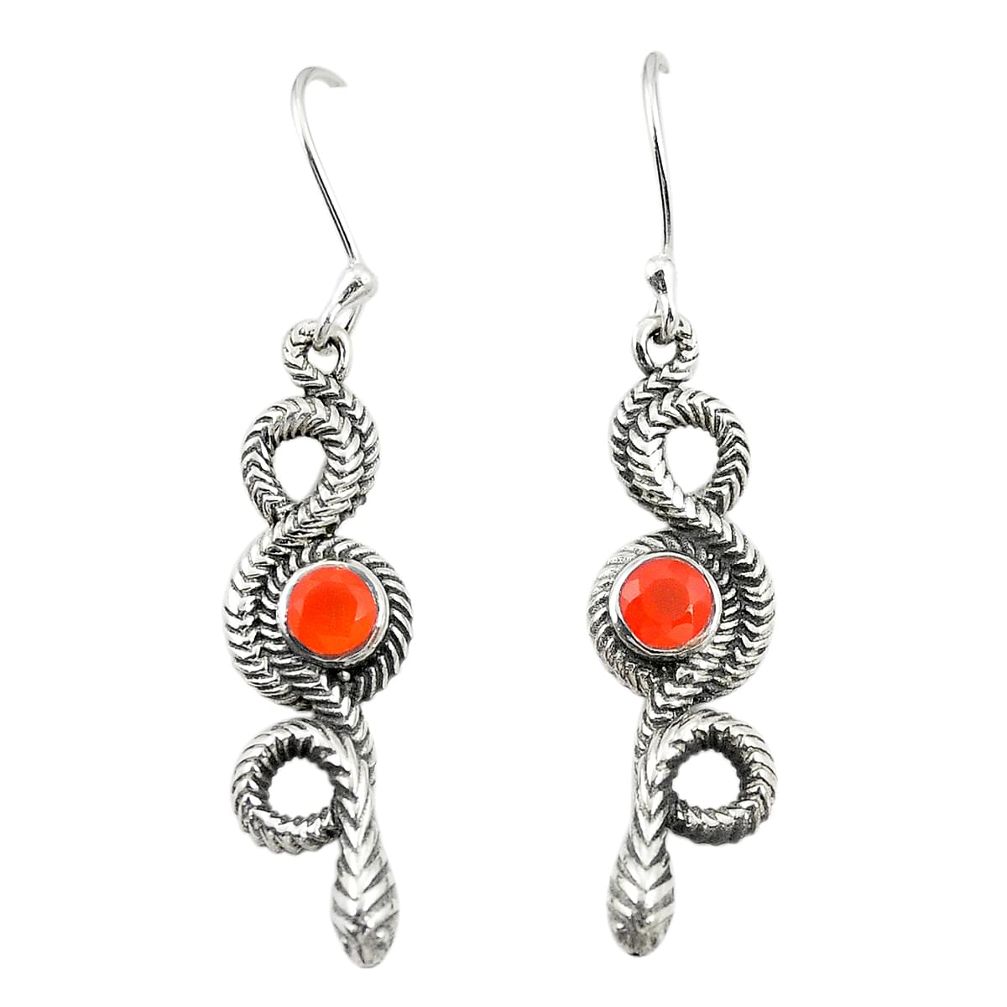 Natural orange cornelian (carnelian) 925 silver snake earrings d25190