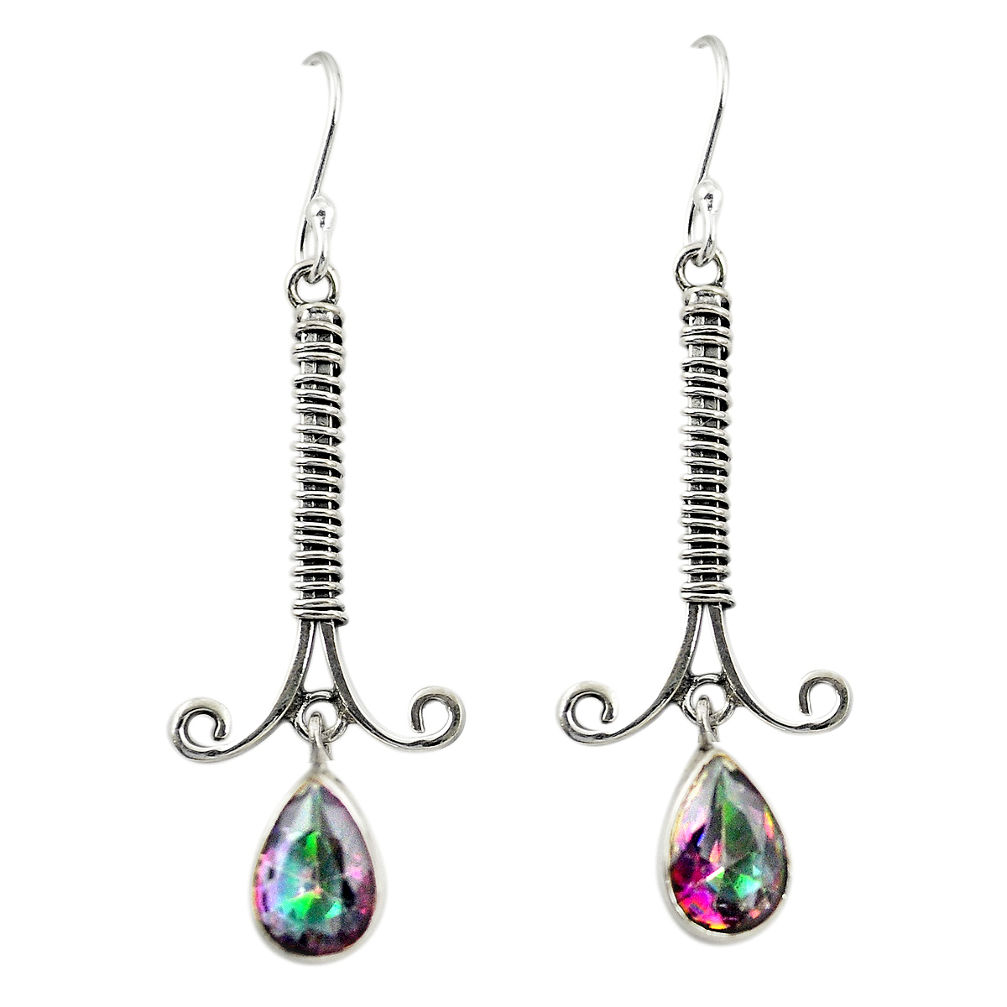 Multi color rainbow topaz 925 sterling silver dangle earrings d25192