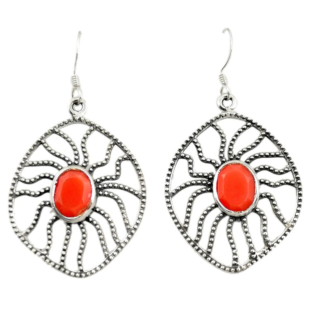 Natural orange cornelian (carnelian) 925 silver dangle earrings d25227