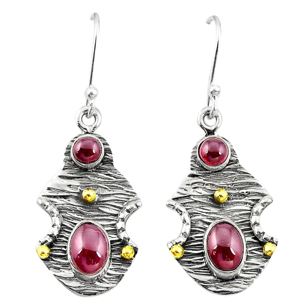 925 silver victorian natural red garnet two tone dangle earrings d25280