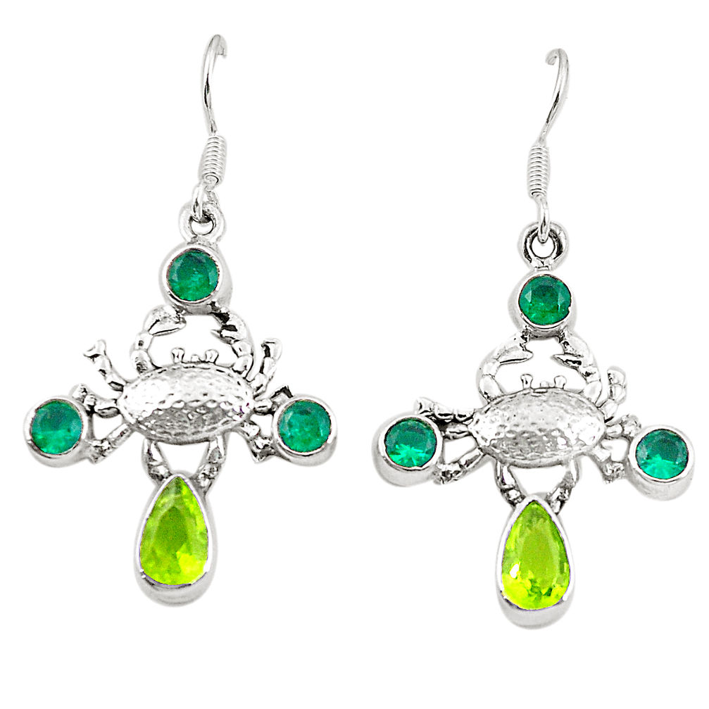 Natural green peridot emerald quartz 925 silver crab earrings d25281