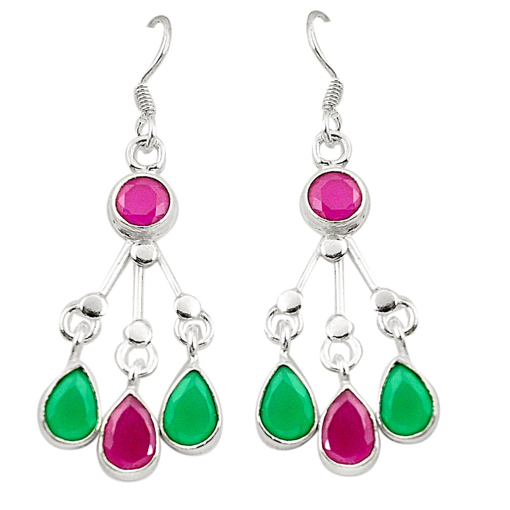 Red ruby green emerald quartz 925 silver dangle earrings d25284