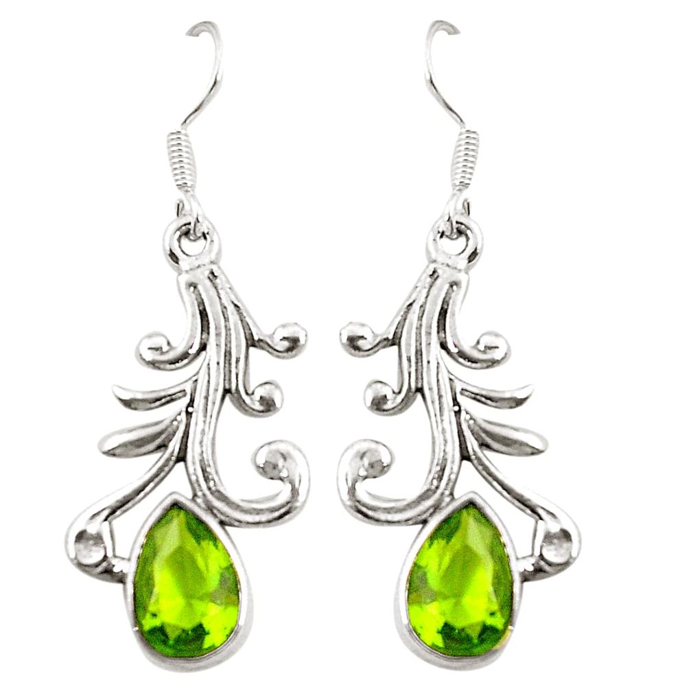 Natural green peridot 925 sterling silver dangle earrings jewelry d25294