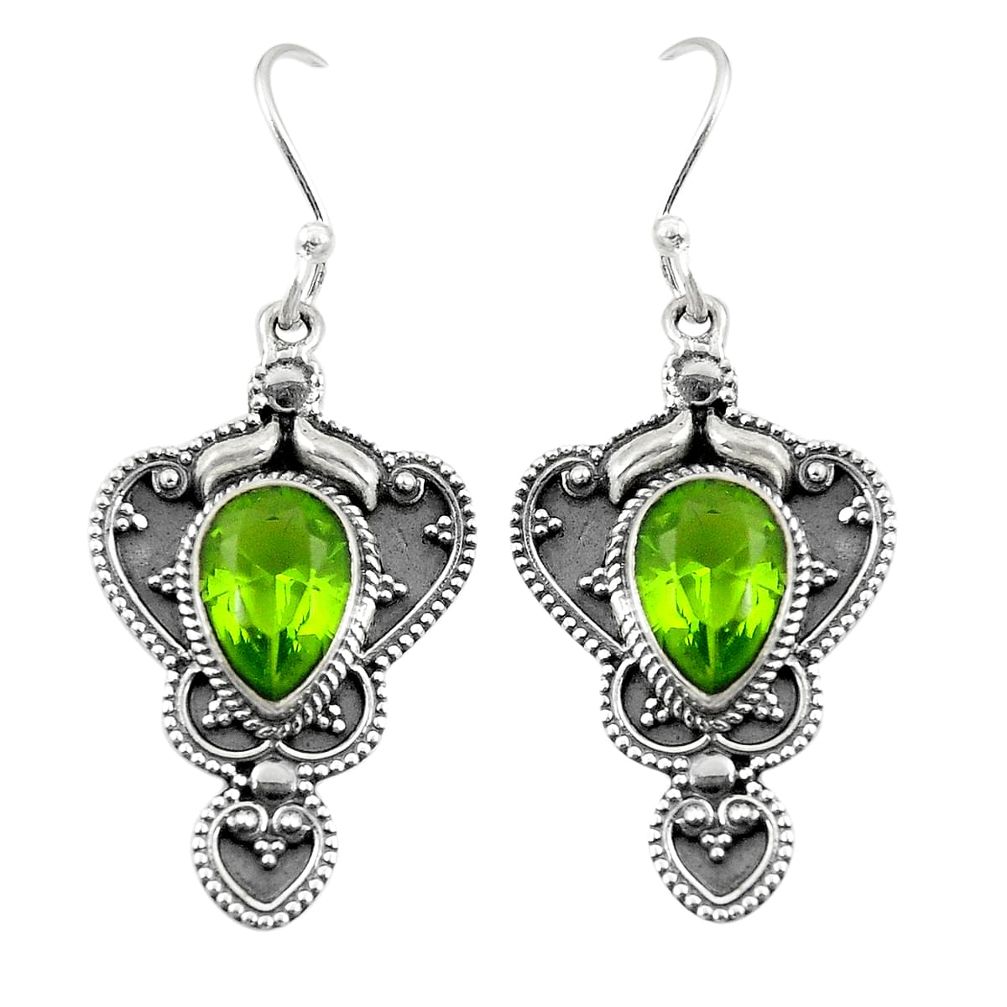Green peridot quartz 925 sterling silver dangle earrings jewelry d25308