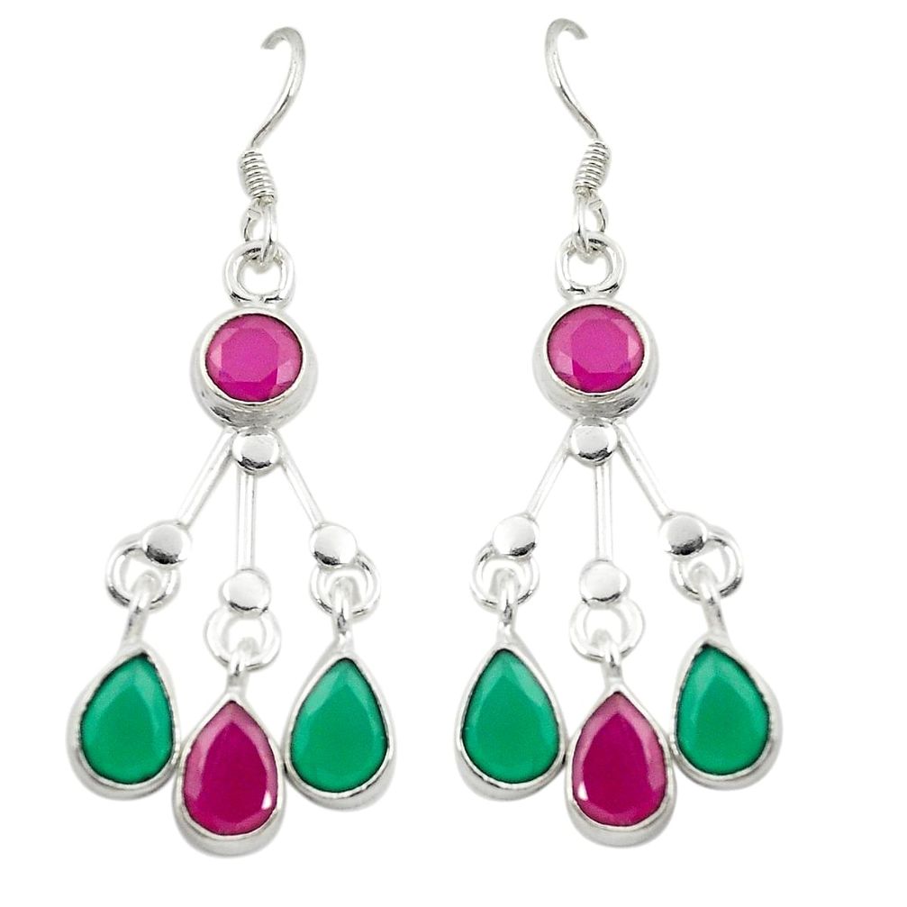 Green emerald red ruby quartz 925 silver dangle earrings jewelry d25309