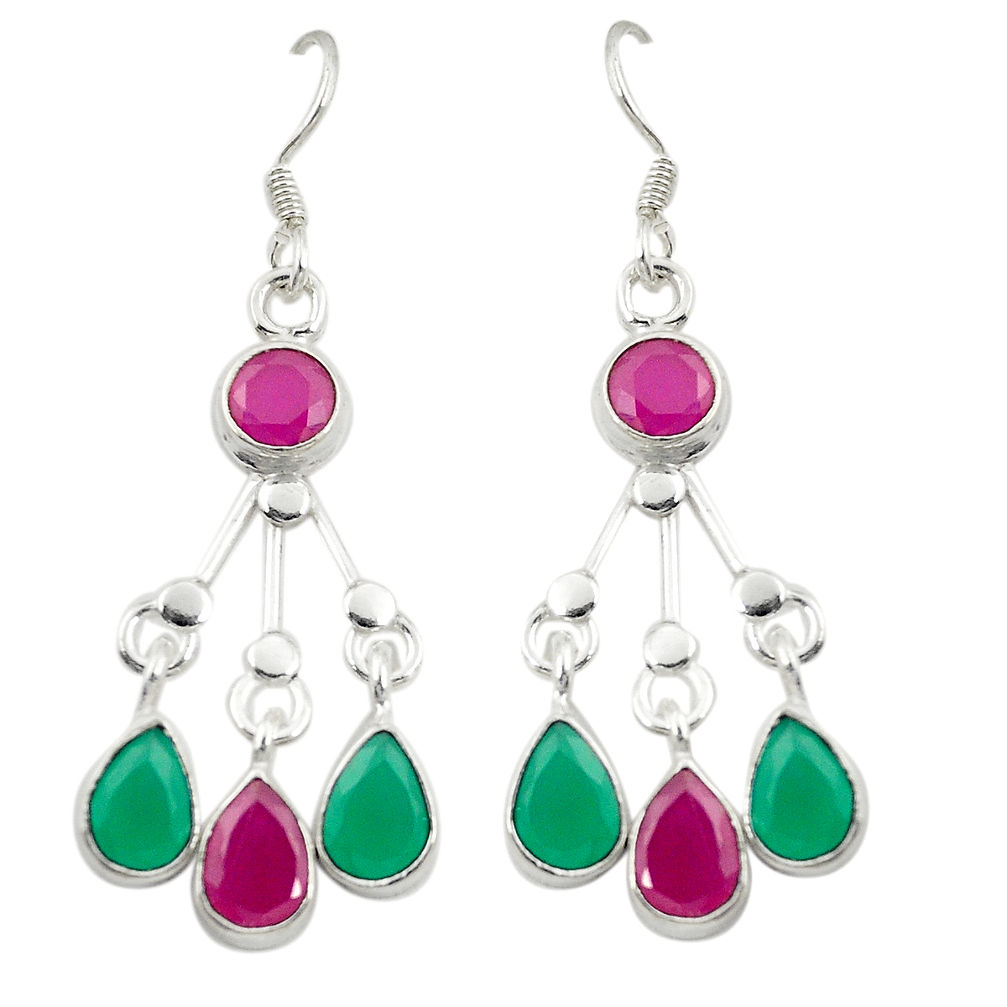 Green emerald red ruby quartz 925 silver dangle earrings jewelry d25310