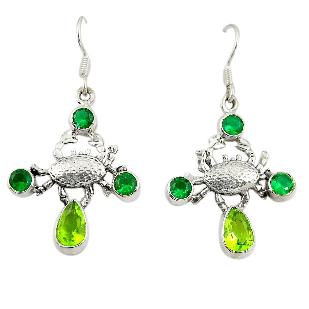 Green peridot emerald quartz 925 silver crab earrings jewelry d25312