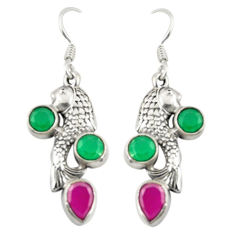 Red ruby green emerald quartz 925 sterling silver fish earrings d25315