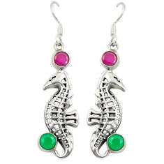 925 silver green emerald red ruby quartz dangle seahorse earrings d25318