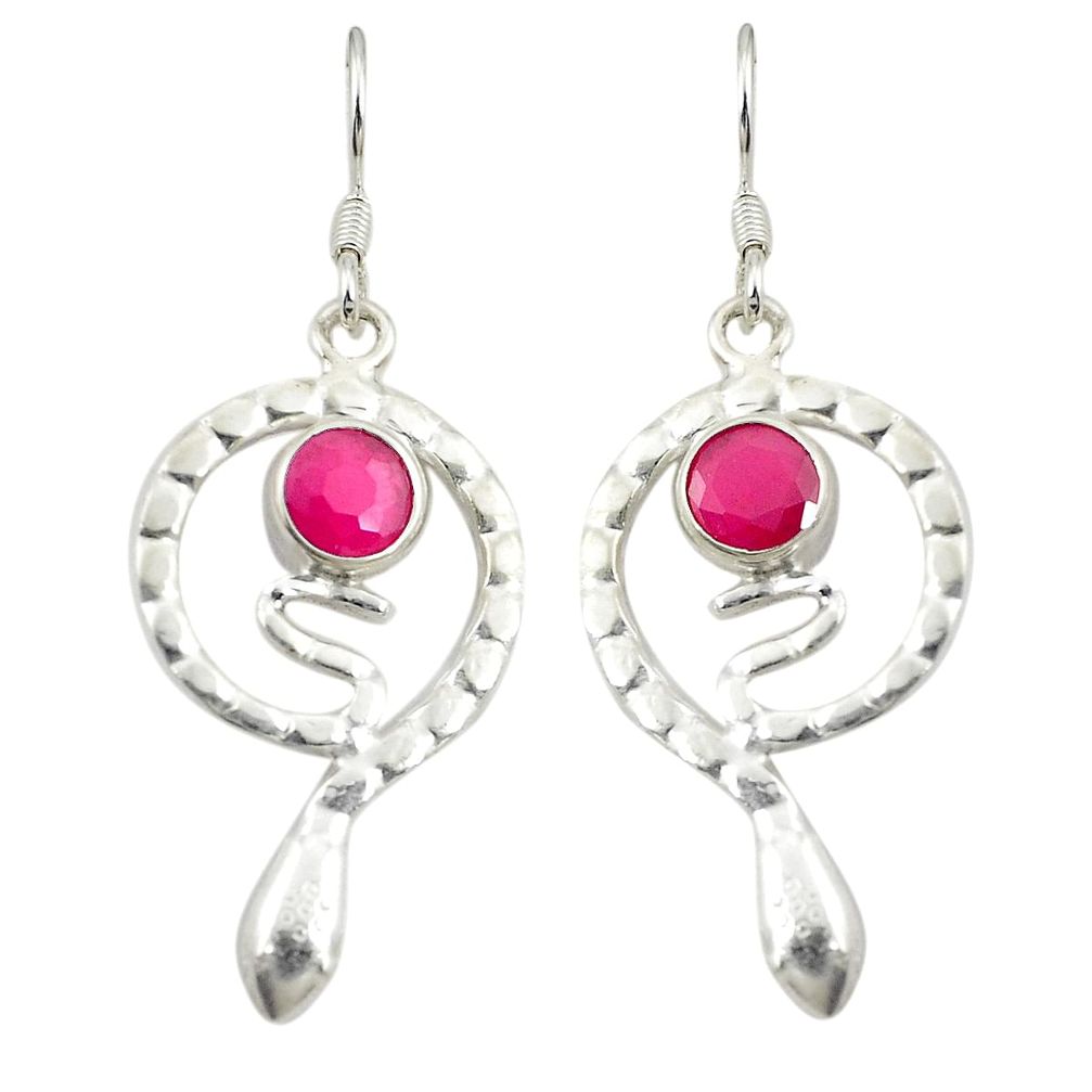 Red ruby quartz 925 sterling silver snake earrings jewelry d25320