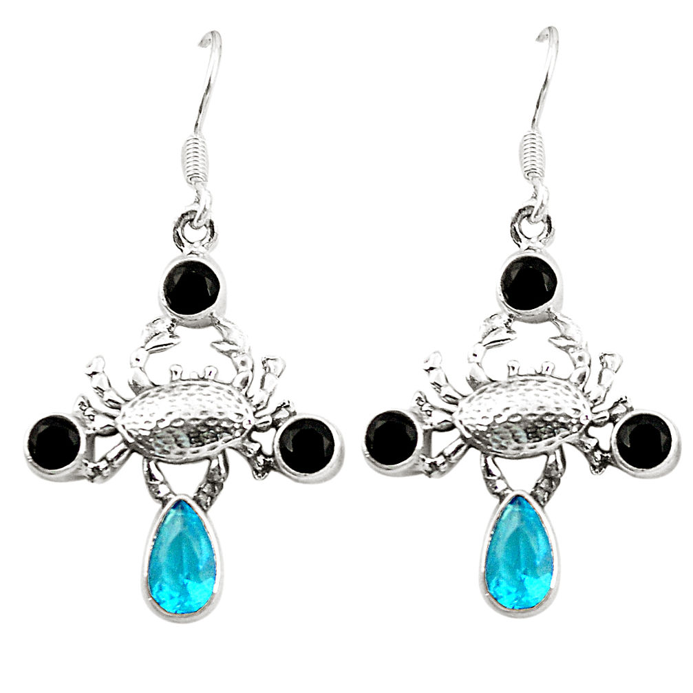 925 sterling silver blue topaz quartz onyx crab earrings jewelry d25340