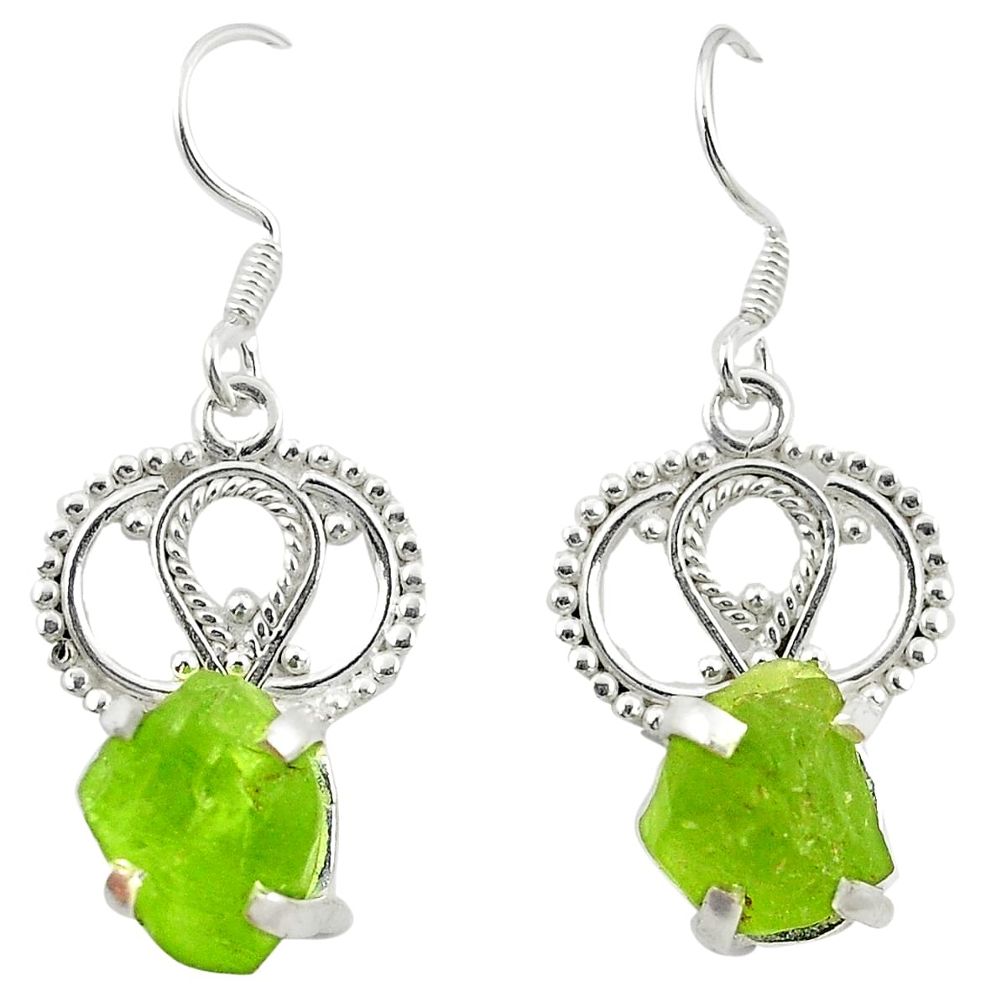 Natural green peridot rough 925 sterling silver dangle earrings d25344