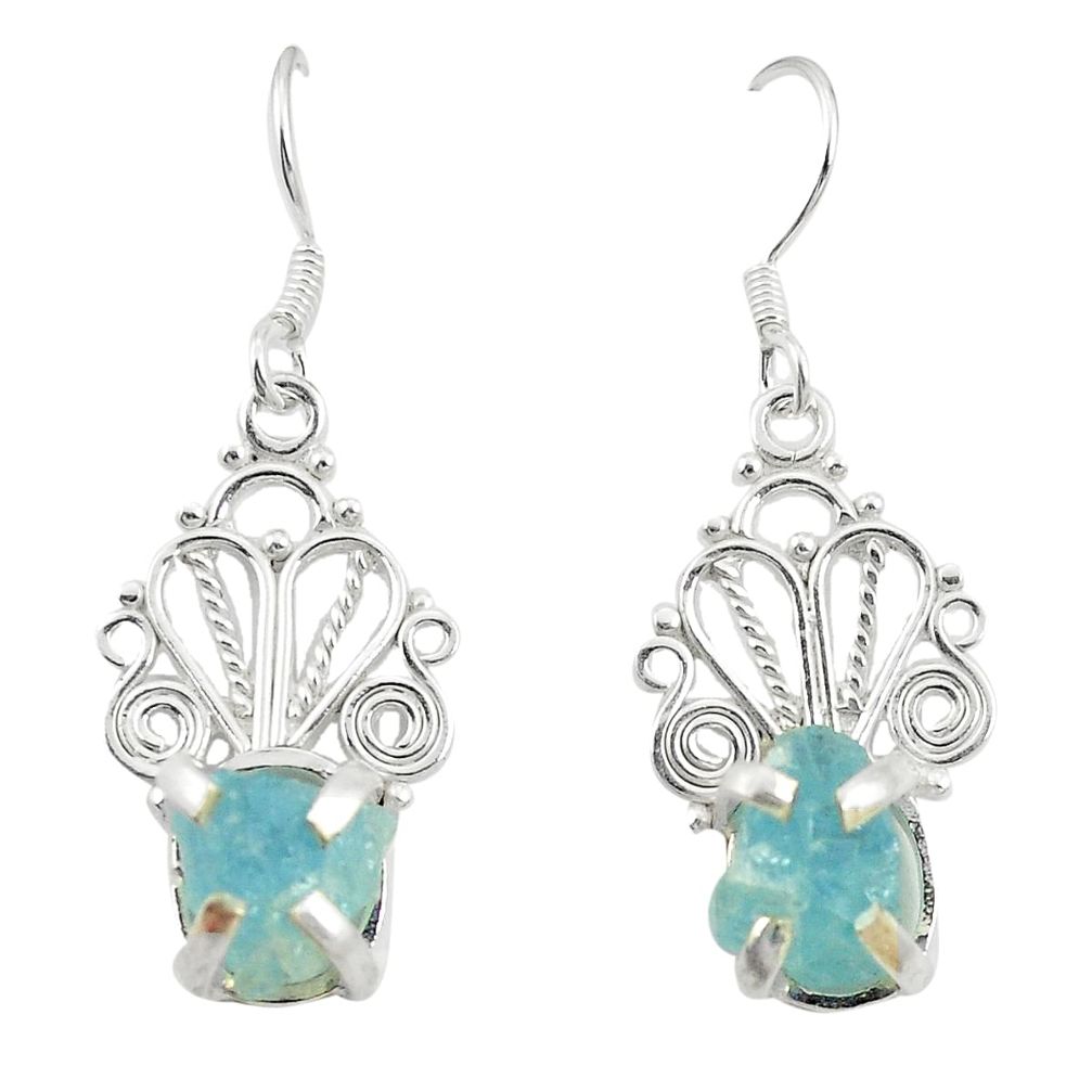 Natural blue aquamarine 925 sterling silver dangle earrings d25348