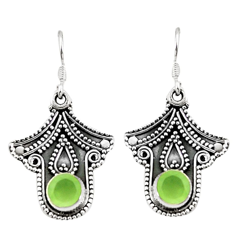 Natural green prehnite 925 sterling silver dangle earrings d25361
