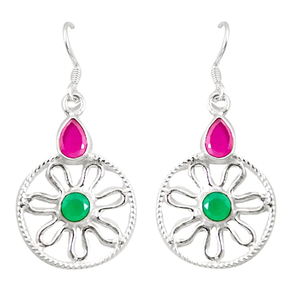 Red ruby green emerald quartz 925 silver dangle earrings jewelry d25377