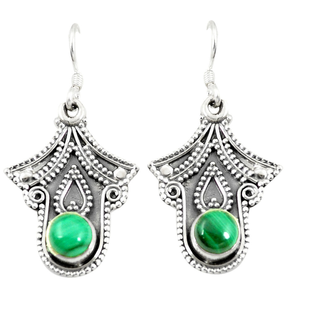 Natural green malachite (pilot's stone) 925 silver dangle earrings d25386