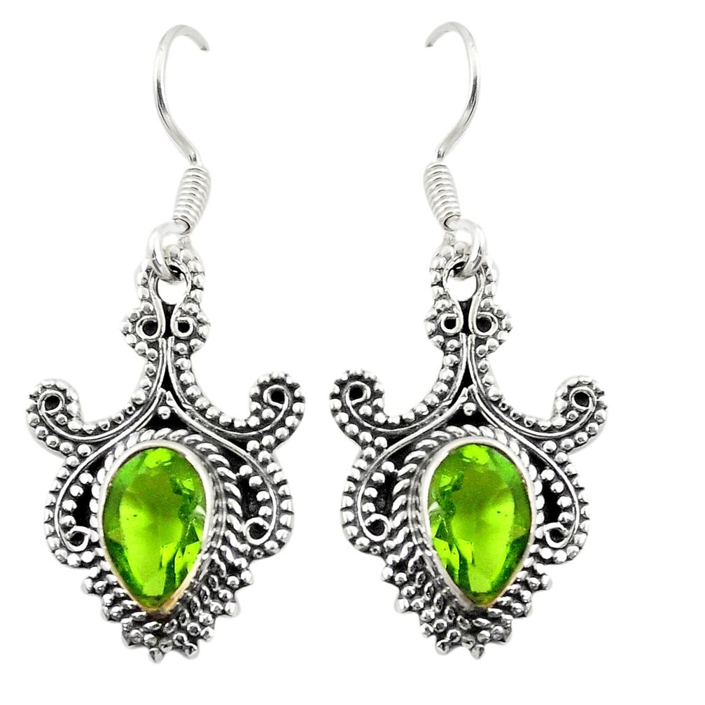 Green peridot quartz 925 sterling silver dangle earrings jewelry d25399