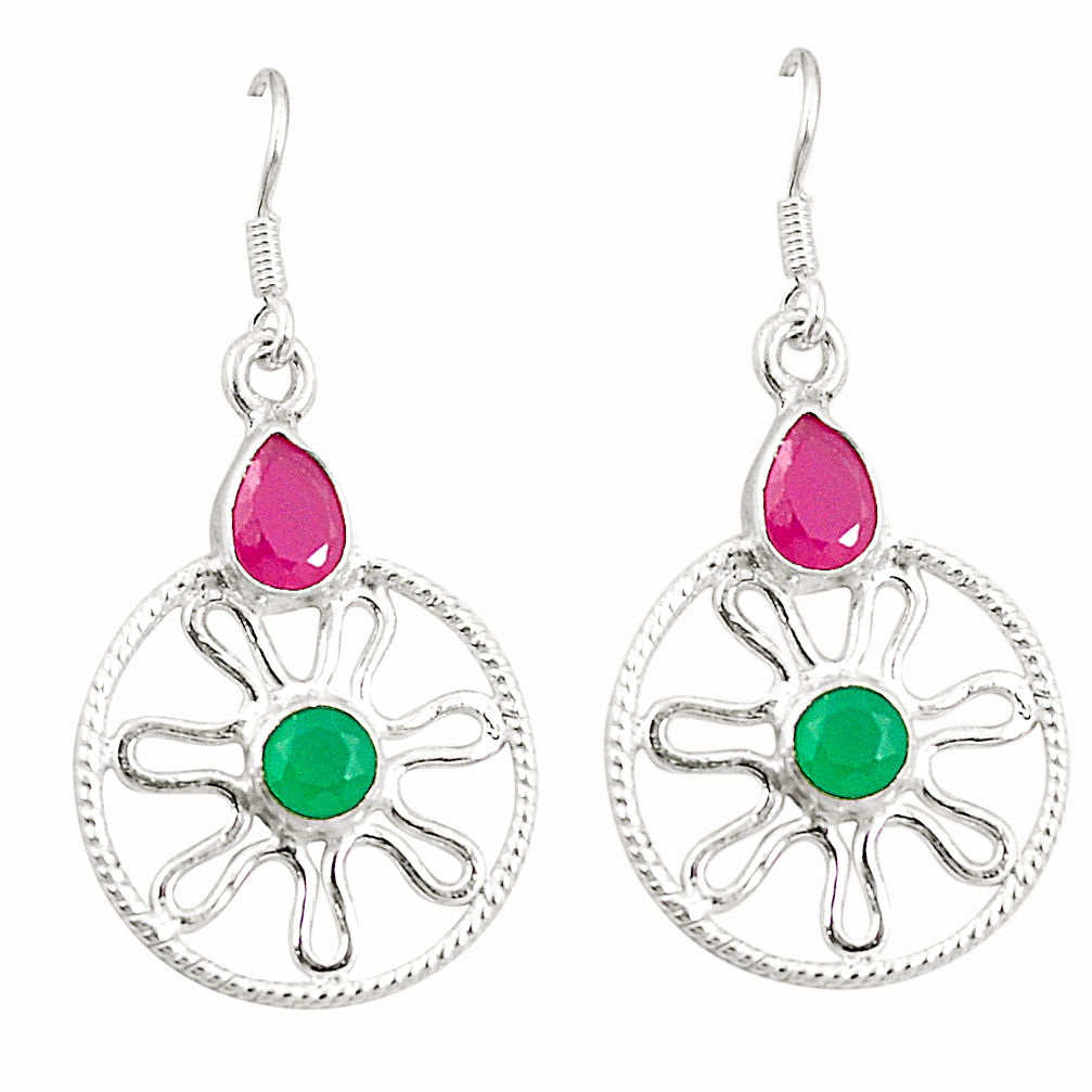 925 silver red ruby green emerald quartz dangle earrings jewelry d25416