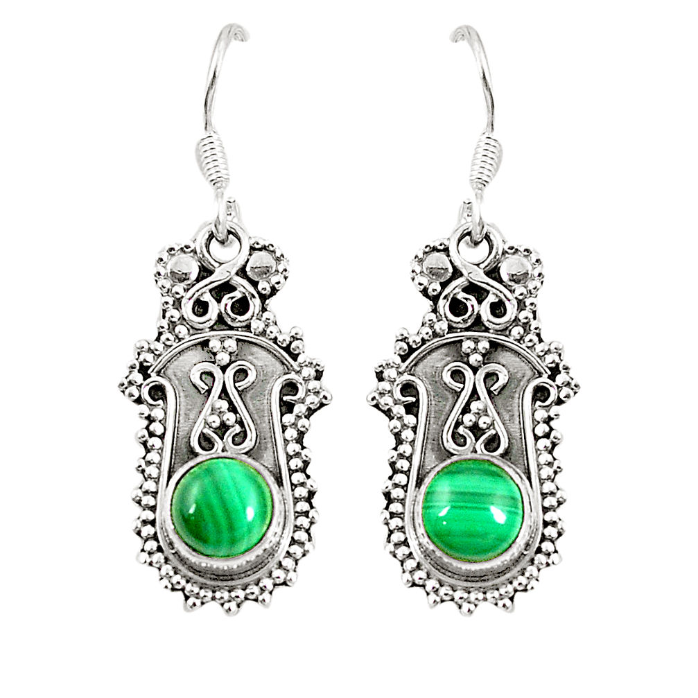 Natural green malachite (pilot's stone) 925 silver dangle earrings d25423