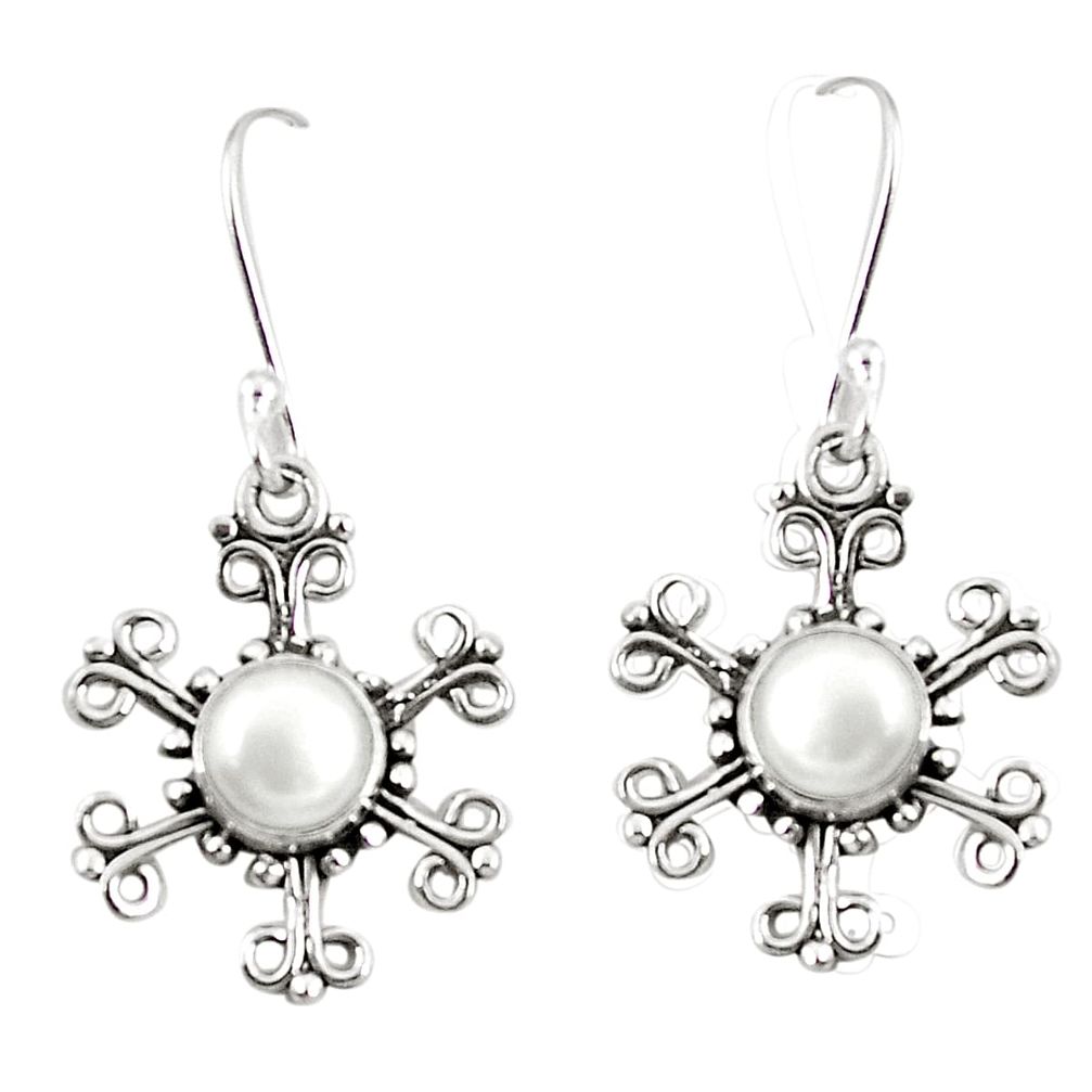 Natural white pearl 925 sterling silver dangle earrings jewelry d25430