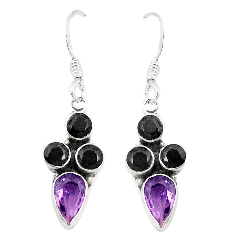 Natural purple amethyst onyx 925 sterling silver dangle earrings d25433