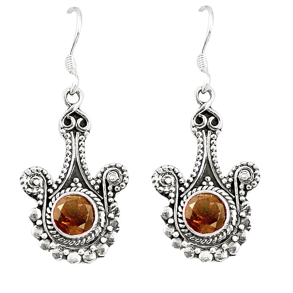 Brown smoky topaz 925 sterling silver dangle earrings jewelry d25434