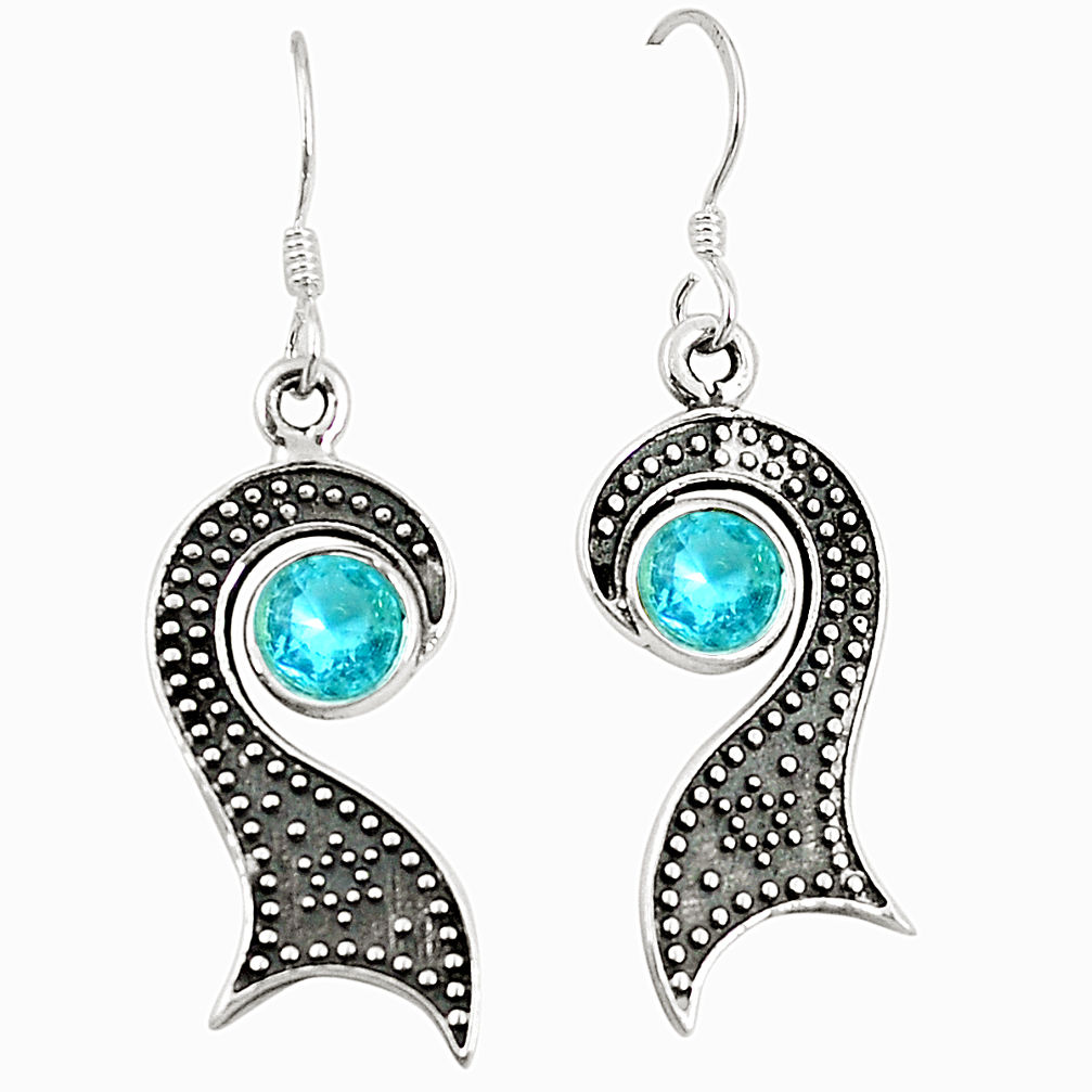 Natural blue topaz 925 sterling silver dangle earrings jewelry d25468