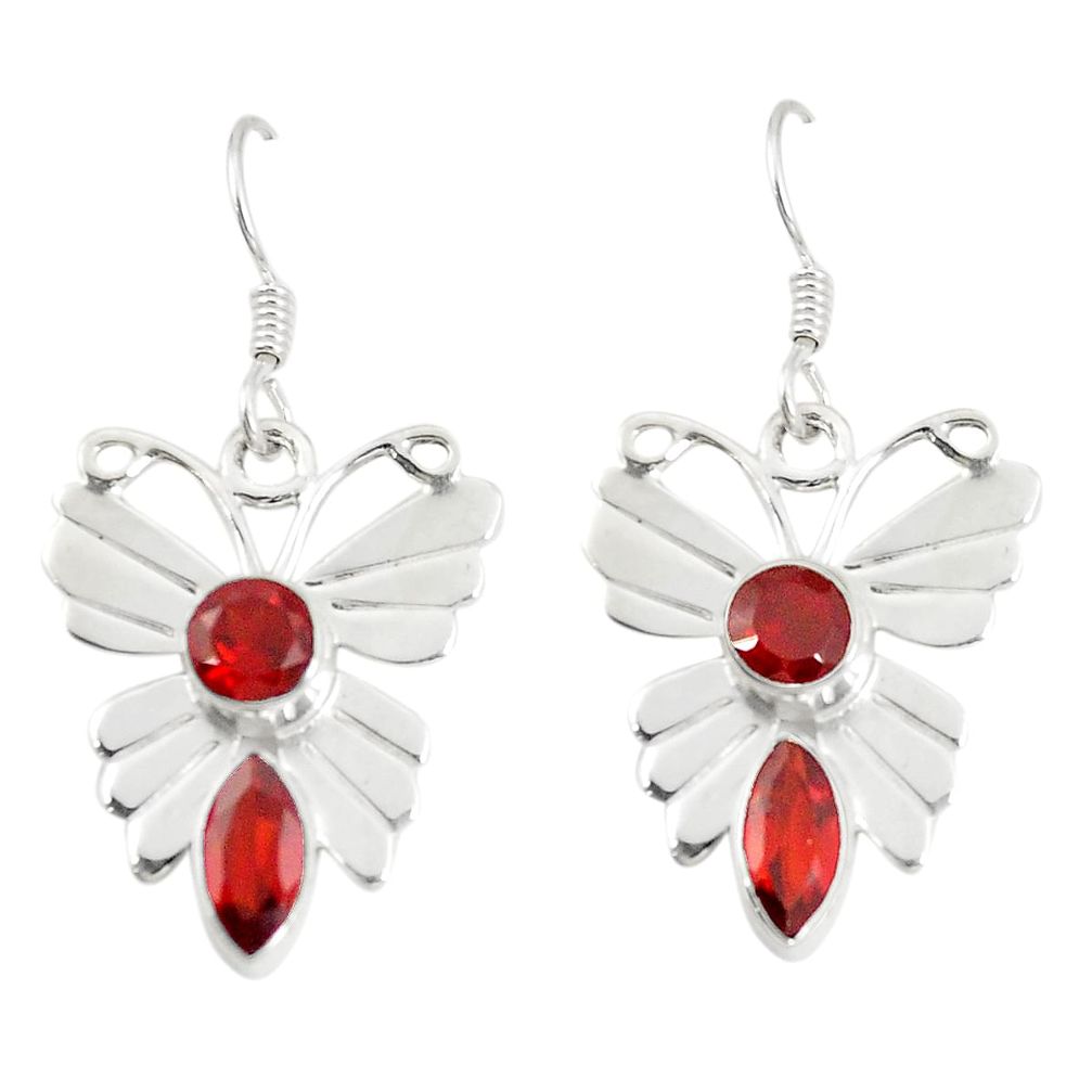 Natural red garnet 925 sterling silver dangle earrings jewelry d25488
