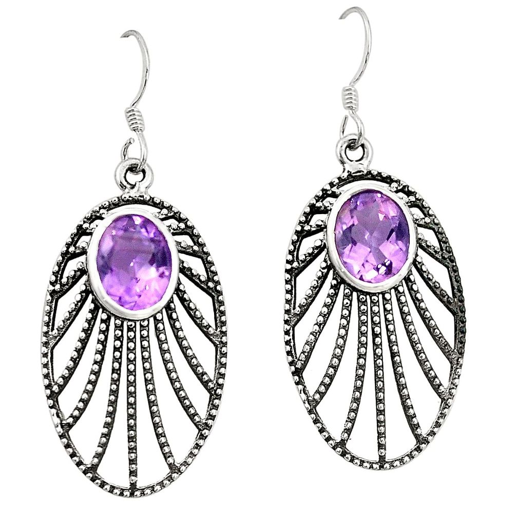 Natural purple amethyst 925 sterling silver dangle earrings d25531