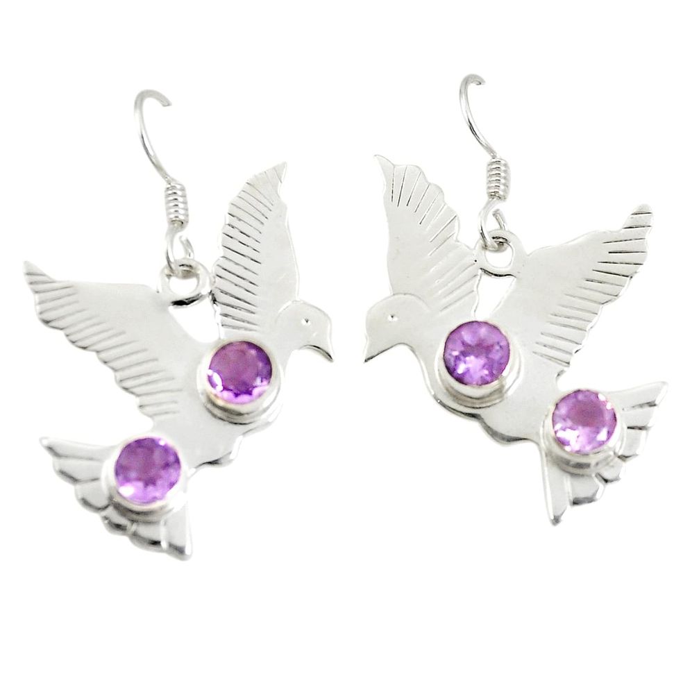 Natural purple amethyst 925 sterling silver dangle earrings d25536