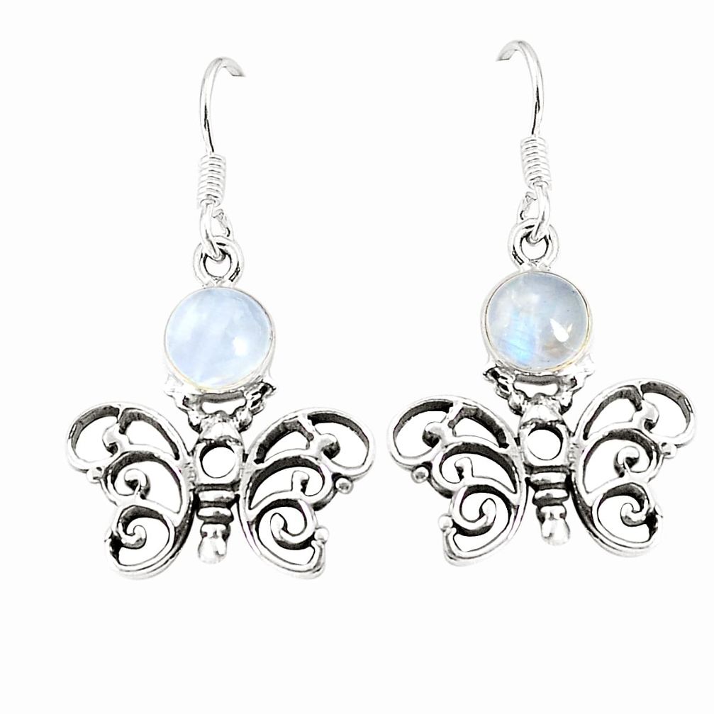 Natural rainbow moonstone 925 sterling silver dangle butterfly earrings d25542