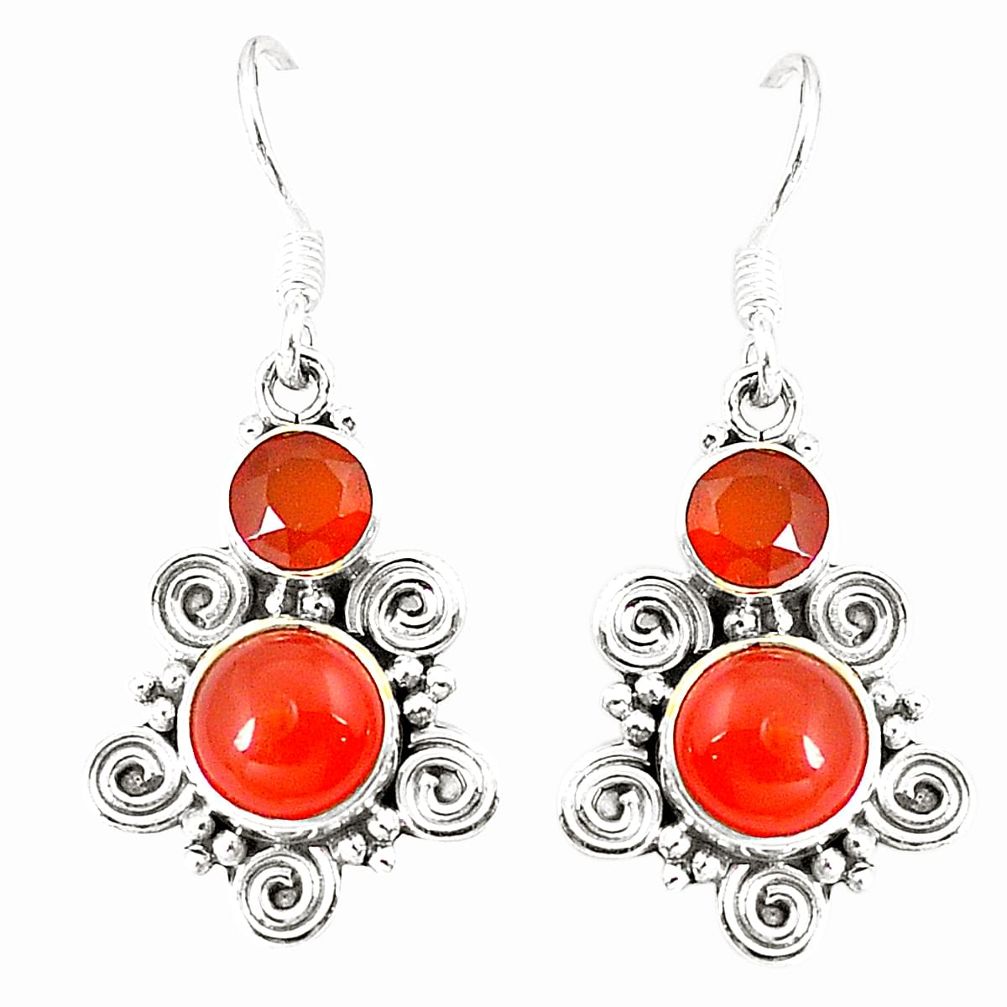 Natural orange cornelian (carnelian) 925 silver dangle earrings d25543