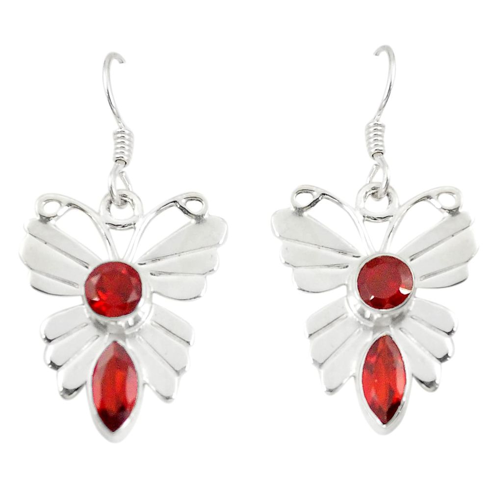 Natural red garnet 925 sterling silver dangle earrings jewelry d25550