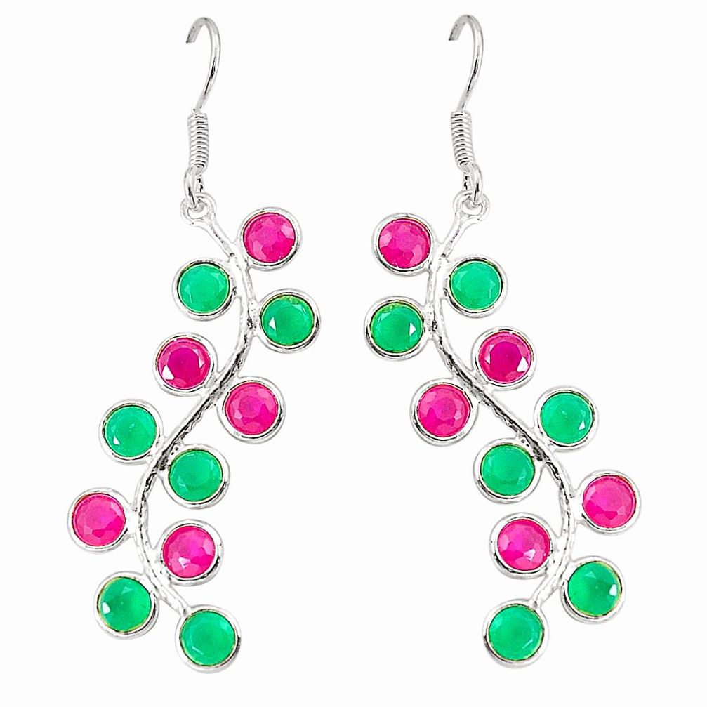 Red ruby green emerald quartz 925 silver dangle earrings jewelry d25555