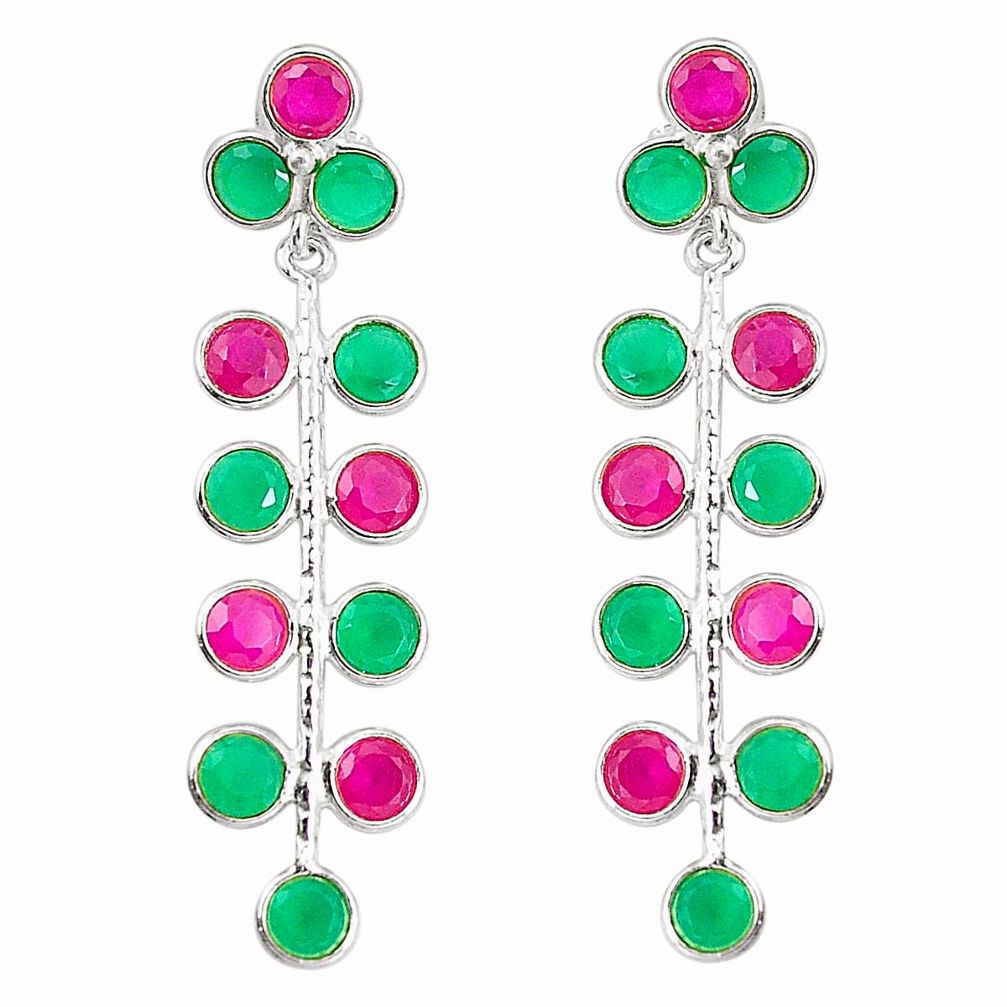 Red ruby green emerald quartz 925 silver dangle earrings jewelry d25558