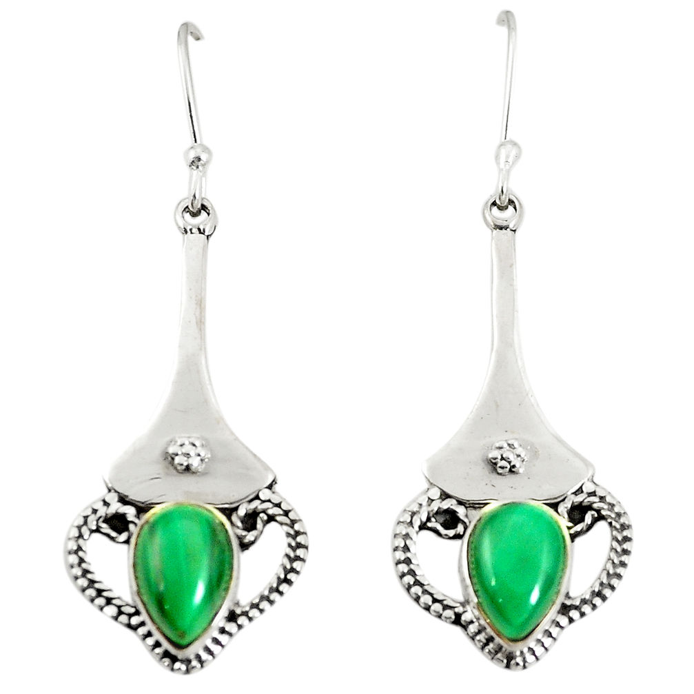Natural green malachite (pilot's stone) 925 silver dangle earrings d25564
