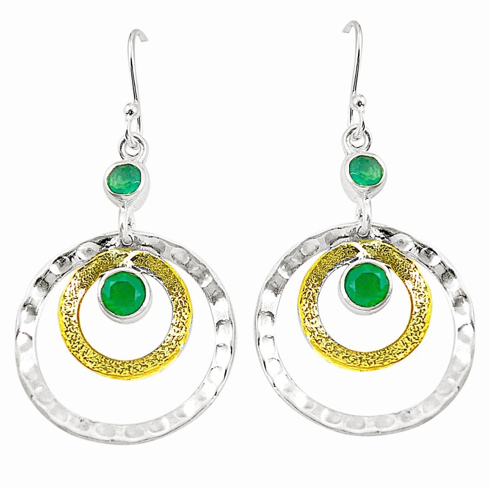 Natural green chalcedony 925 silver 14k gold dangle earrings d25582