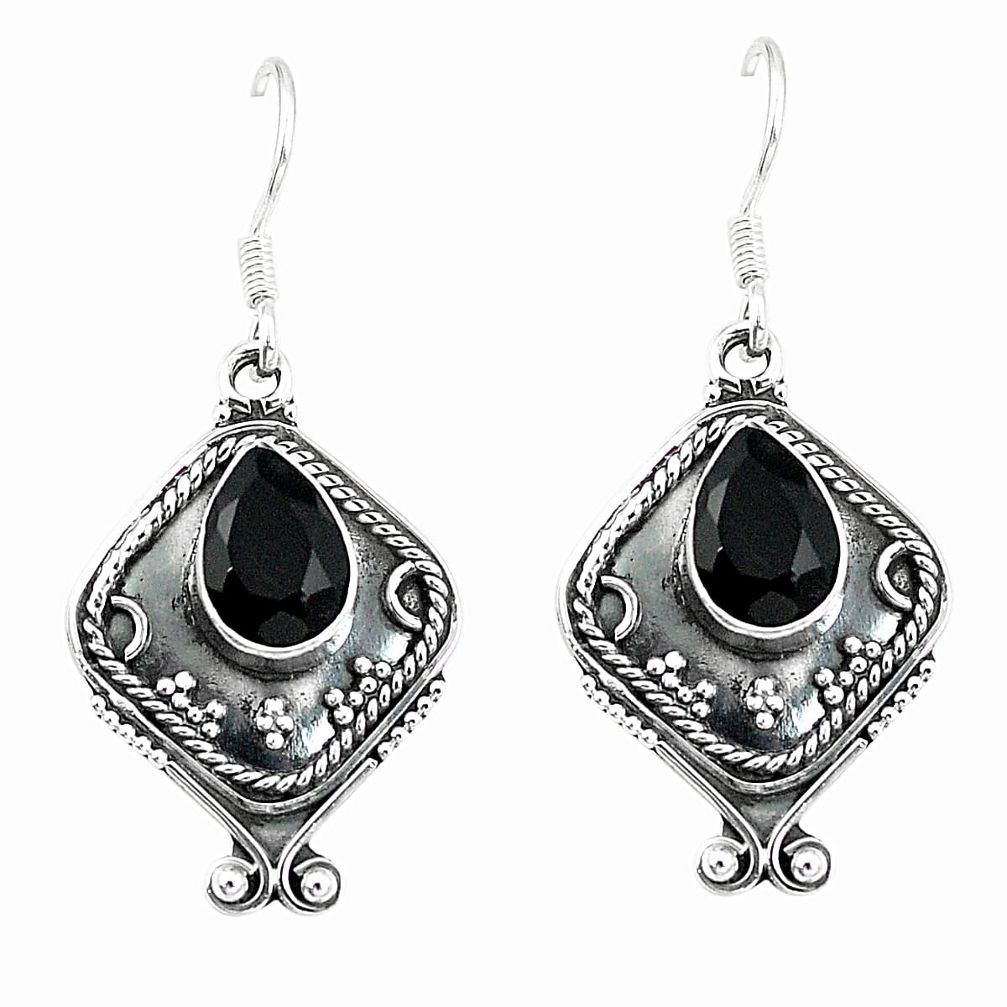 Natural black onyx 925 sterling silver dangle earrings jewelry d25589